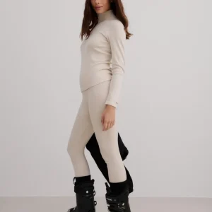 Café Au Lait Ribbed Wool Leggings